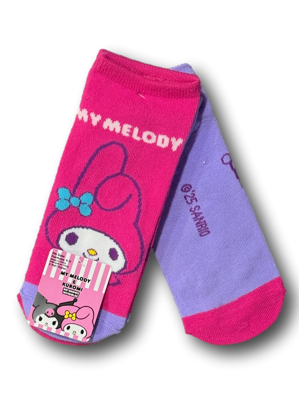 2-Pack Hello Kitty & Friends My Melody & Kuromi Novelty No-Show Socks - NWT